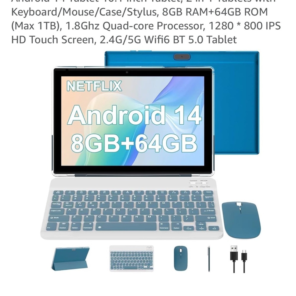 Android Tablet with Keyboard and Accessories - Blue